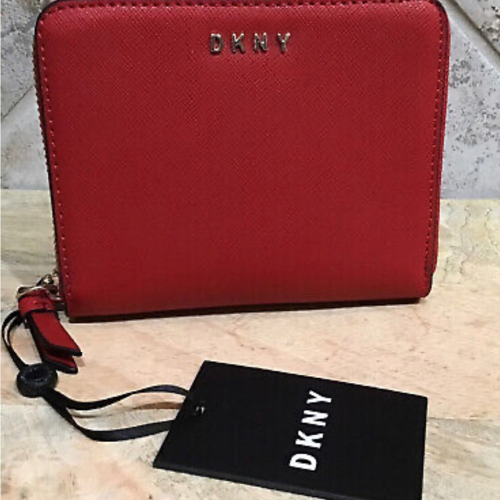 DKNY Vela Small Zip Around Wallet Clutch Bag Red